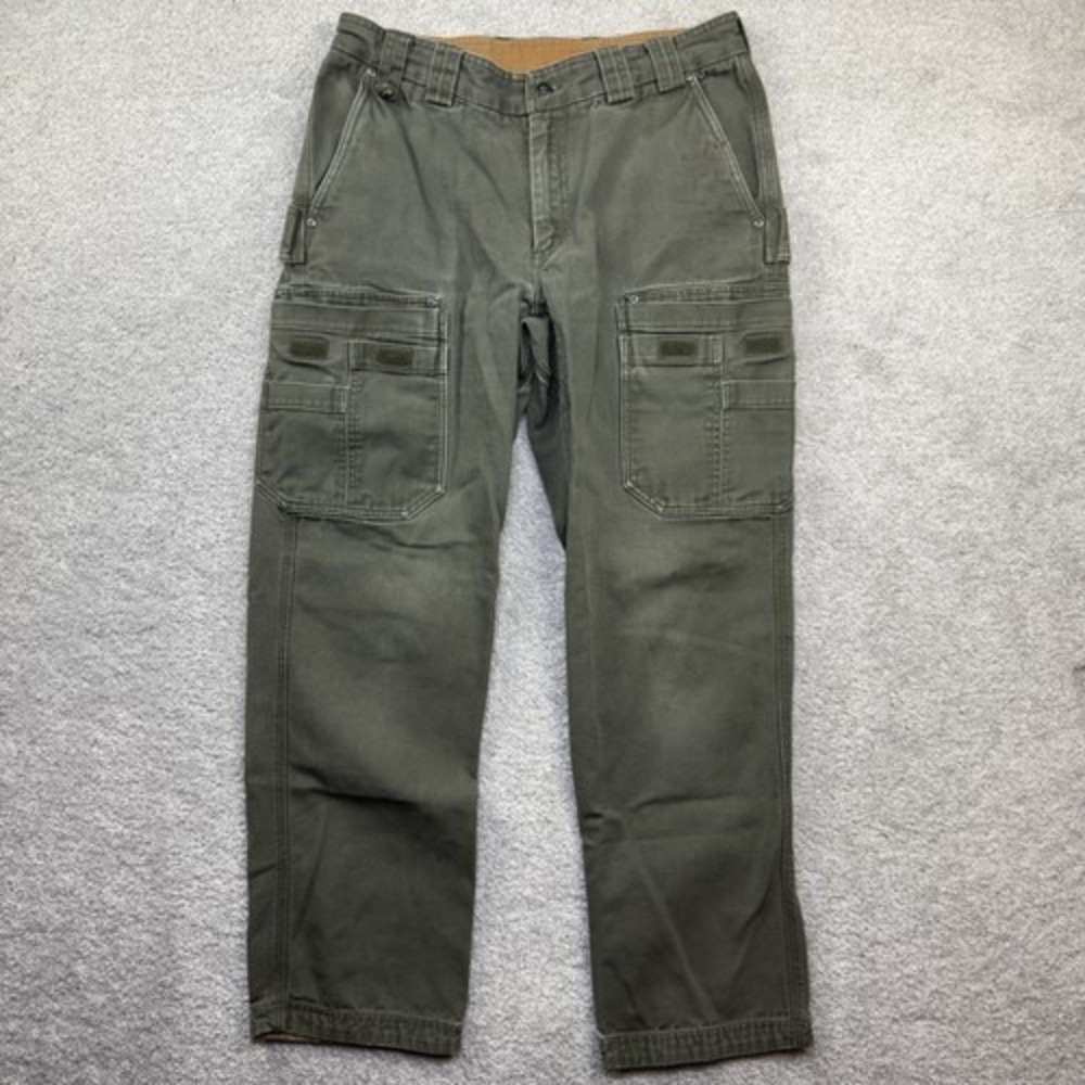 Duluth Trading Co Cargo Work Pants Men's 35x34 Olive Green Cotton Utility